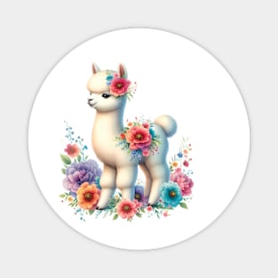 An alpaca decorated with beautiful colorful flowers. Magnet